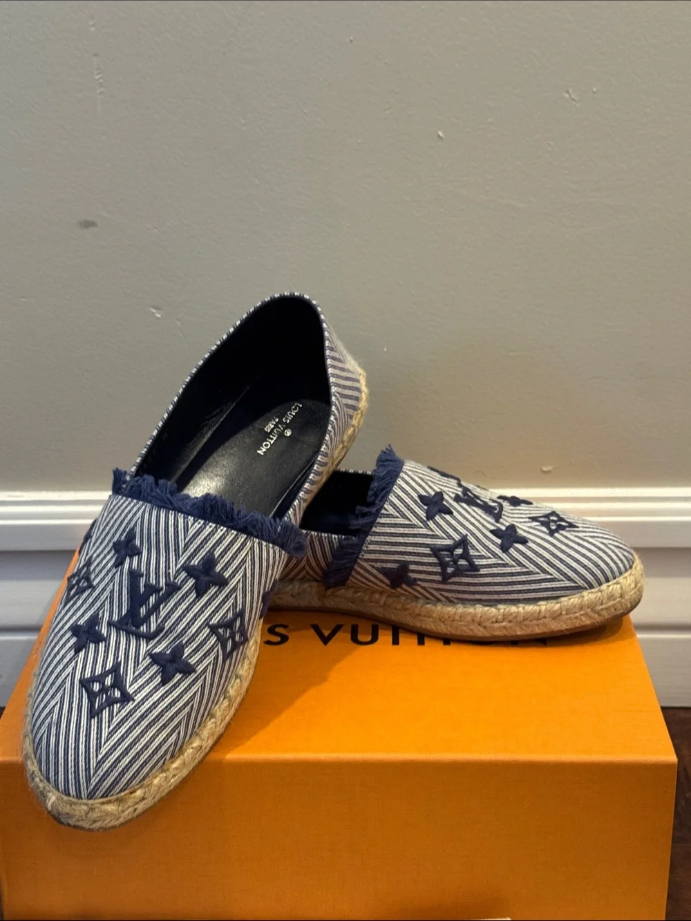 Louis Vuitton Blue & White Striped Monogram Espadrilles size 36.5